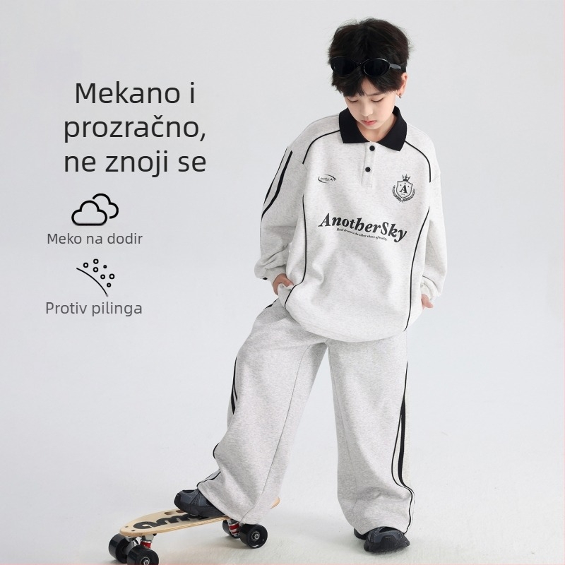 Dječji dvodijelni polo set u korejskom stilu, dugi rukavi, pamuk, otisak s slovima