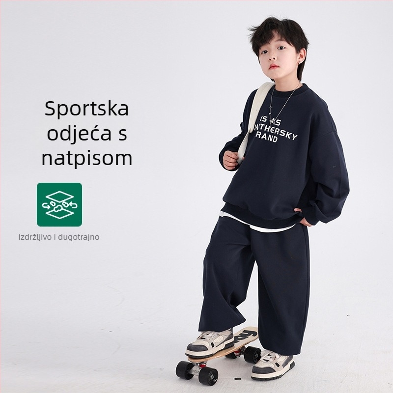 Korejskog stila jesenski set za dječake, dvodijelni komplet, pamuk, dugi rukav, natpis slovima, za uzrast 8+.