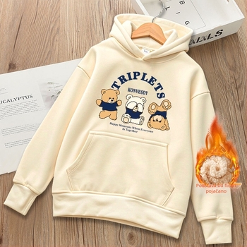 Hooded džemper od pamuka, s unutarnjom fleece podstavom, debeli, s printom karikature, za djecu od 8 godina