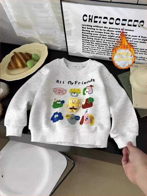Dječja fleece dukserica s otiskom crtanog lika, debeli flis, bez kapulje, dugi rukav, 55% pamuk s podstavom od poliestera