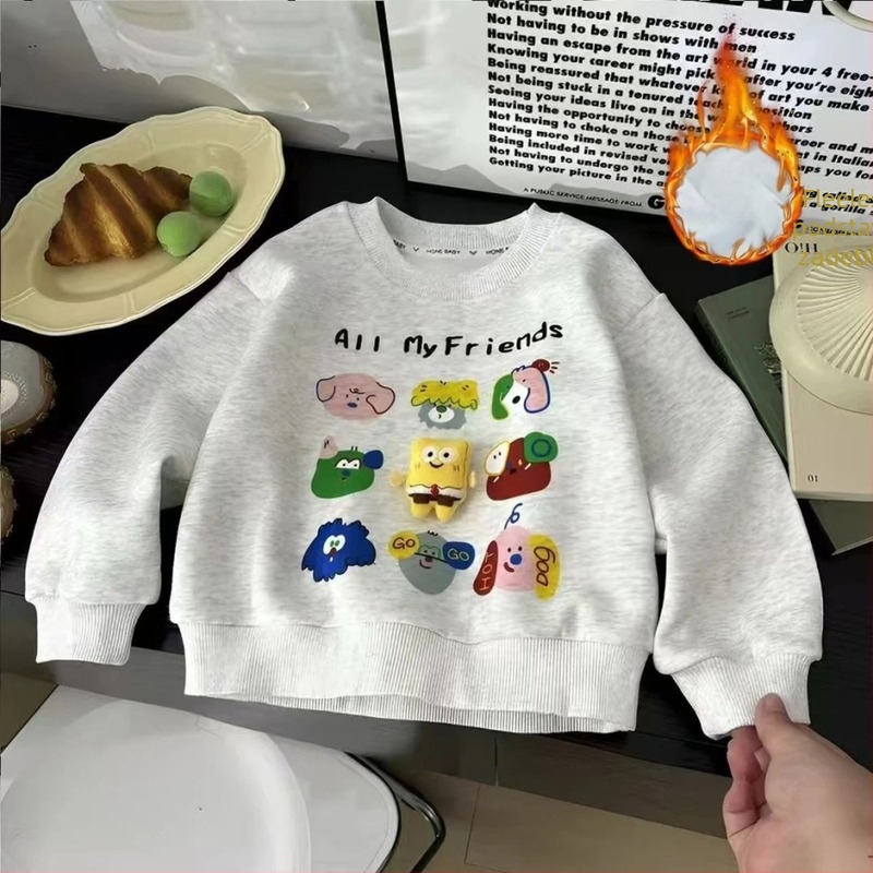 Dječja fleece dukserica s otiskom crtanog lika, debeli flis, bez kapulje, dugi rukav, 55% pamuk s podstavom od poliestera