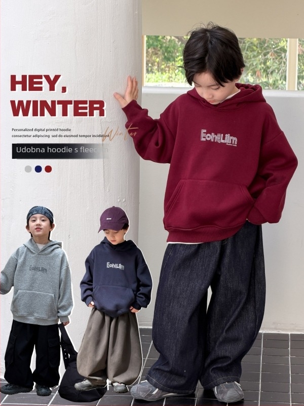 Dječji hoodie s kapuljom, korejskog stila, debeli materijal, mješavina poliester/pamuk/spandeks, pulover