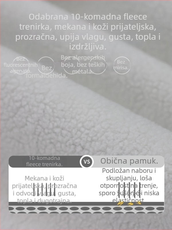 Dječji fleece hoodie bez kapuljače, okrugli izrez, pulover, 65% pamuk, poliester podstava