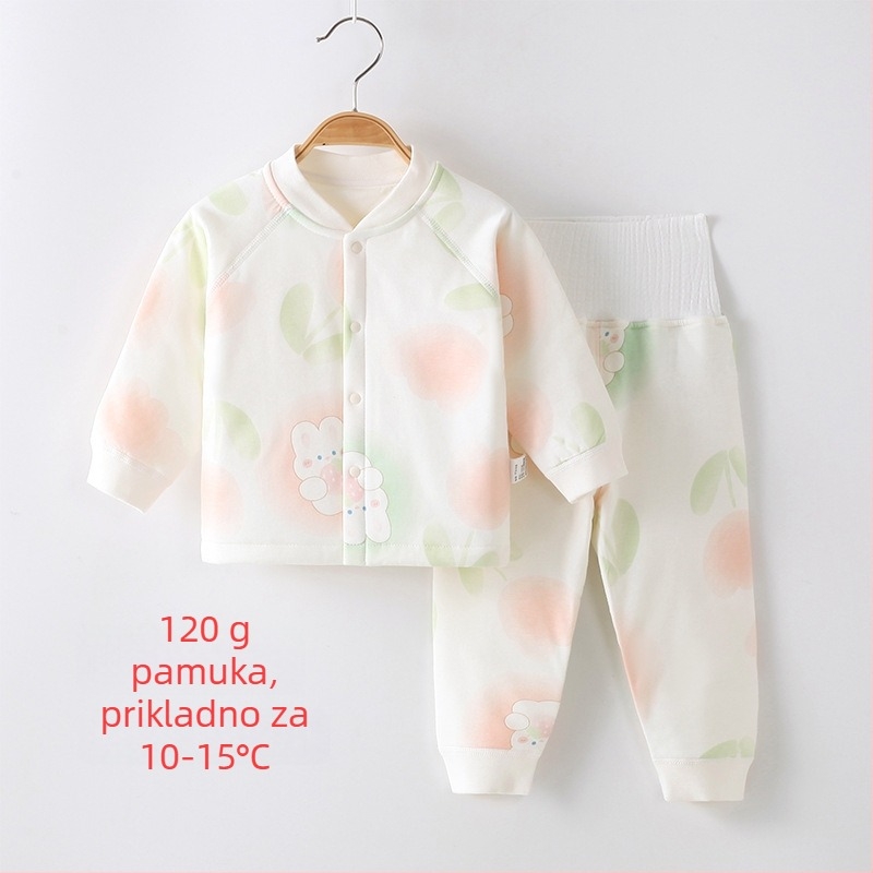 Dječji dvodijelni pamukasti zimsko-proljetni jesenji set: top s dugim rukavima i hlače, deblji, 100% pamuk, uzorak životinja i crtići, za uzrast 1–3 godine, sezona zima, proljeće, jesen