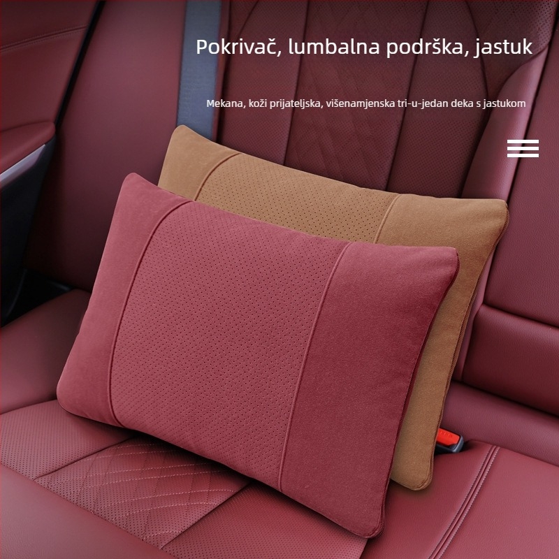 Blue Bear Auto jastuk-ćebe — dvostruka namjena, sklopivi 2-u-1 jastuk i deka, potpora lumbalne regije, vanjski pamuk, punilo od perja, dvostruka tiska
