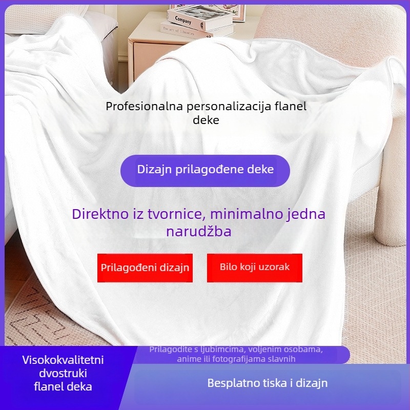 Prilagođena dvostruko slojevita flanel deka za kauč, dvostrana, topla – 100% poliester, 300–500 g, proljeće i jesen, uzorak karikatura