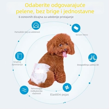 Milado Pseće pelene za mužjake i ženke — higijenski hlačice za kućne ljubimce, netkani materijal, 50 komada