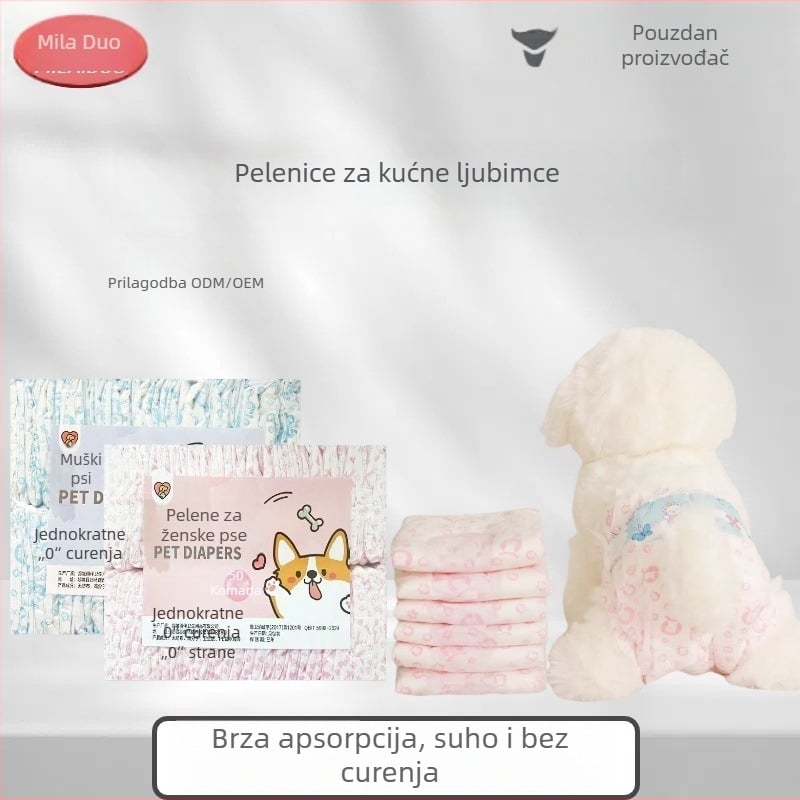 Milado Pseće pelene za mužjake i ženke — higijenski hlačice za kućne ljubimce, netkani materijal, 50 komada