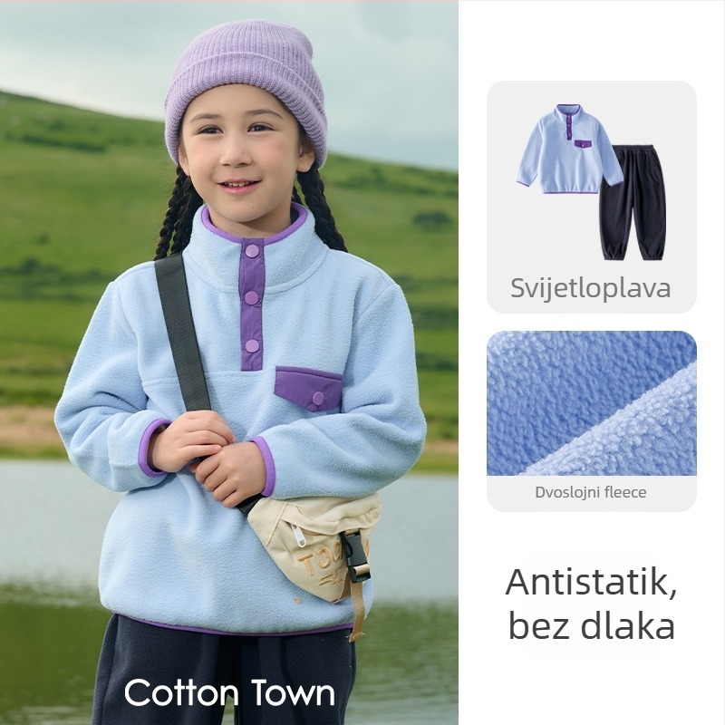 Dječji dvodijelni komplet od flisa – antistatičan, dugi rukavi, bez kapulje, uzorak crtića, unisex