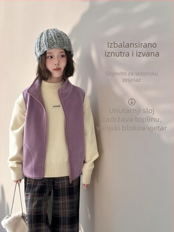 Vesta za djevojčice, debeli zimski fleece, 100% poliester, zatvarač, casual kardigan stil, bez kapulje