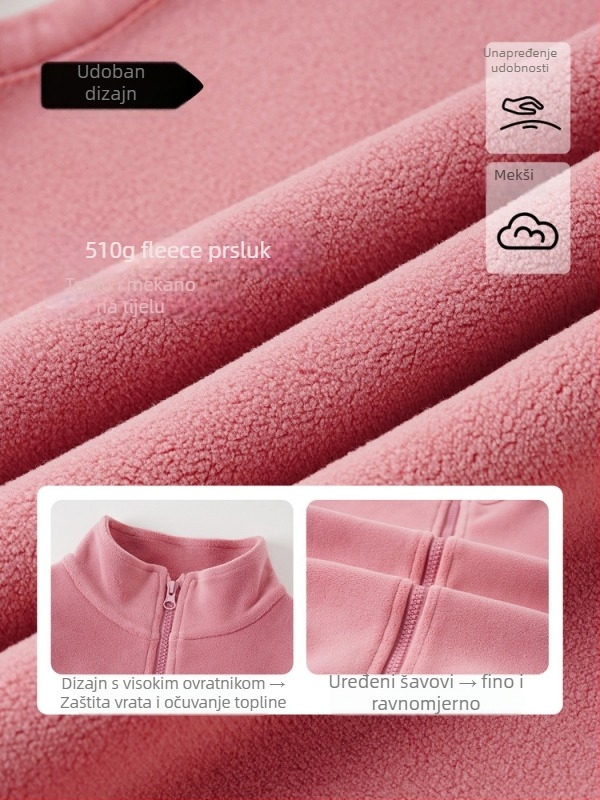 Vesta za djevojčice, debeli zimski fleece, 100% poliester, zatvarač, casual kardigan stil, bez kapulje