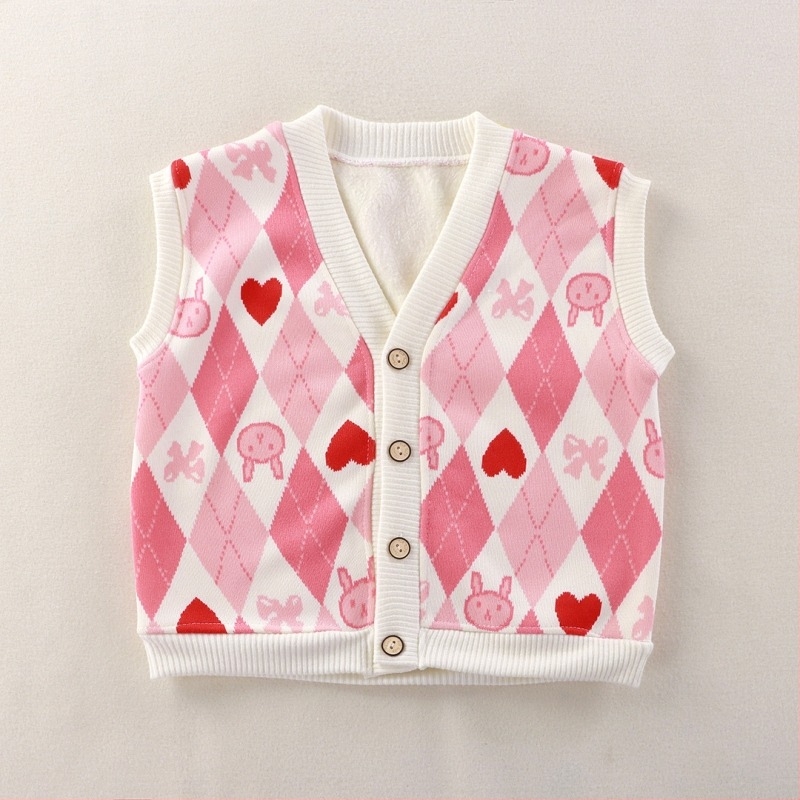 Dječja vesta, unisex, casual cardigan, uzorak s slovima, debeli Pearl Fleece sa poliesterom za podlogu, zatvaranje na jedan red gumba, pogodno za proljeće, jesen i zimu