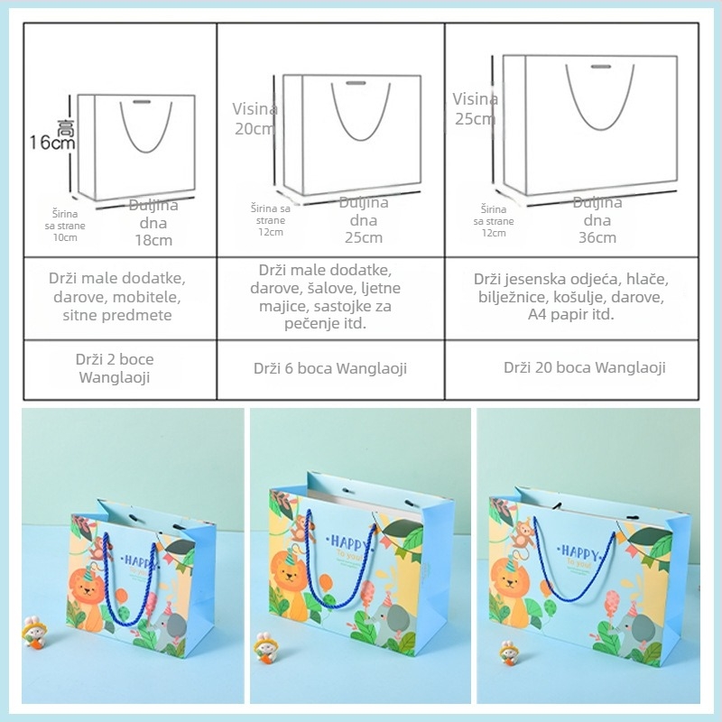 Cartoon dizajnerska darovna torba za rođendan i Dan djece, offset tisak na kartonu od 250 g, prilagodljiv logotipu, Lei Lei