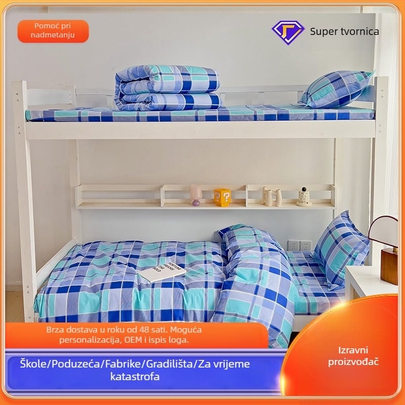 Trodijelni set posteljine za studentski dom od 100% pamuka, prugasti uzorak; gustoća tkanine 133x72; niti 30s; reakcijsko tiskanje i boja; jednostavno tkanje; mogućnost prilagodbe; marka Junshengda