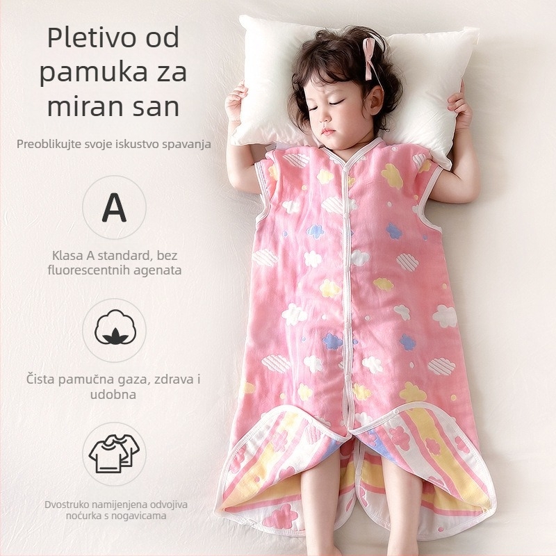 Dječji vreć za spavanje za četiri sezone, gazu od 100% pamuka, s odvojenim nogama, punilo kašmir i perje