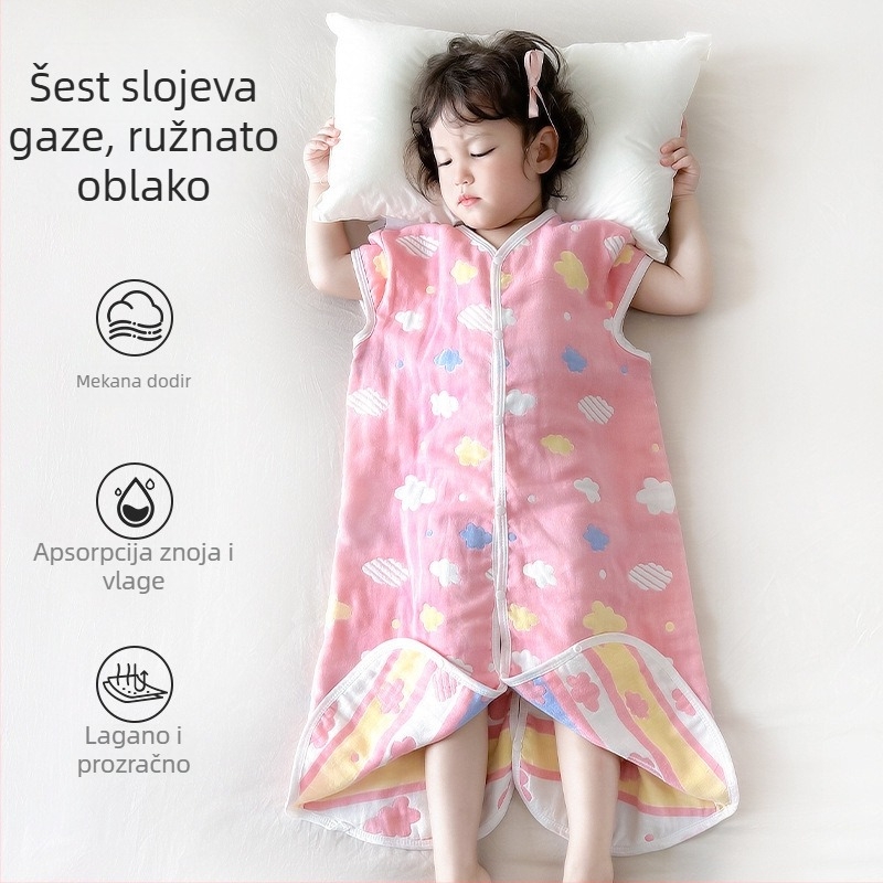 Dječji vreć za spavanje za četiri sezone, gazu od 100% pamuka, s odvojenim nogama, punilo kašmir i perje