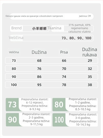 Spavaći vreć za djecu – bambusova vlakna, sintetičko punjenje, odvojivi rukavi, pogodno za ljeto, proljeće i jesen, motiv crtić