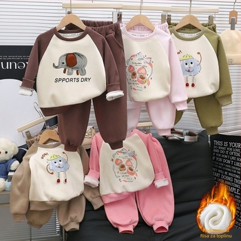 Dječji termalni set od pamuka: pulover i hlače, dva komada – unisex, korejskog stila, debeli materijal, za jesen/zimu.