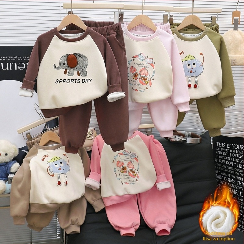 Dječji termalni set od pamuka: pulover i hlače, dva komada – unisex, korejskog stila, debeli materijal, za jesen/zimu.
