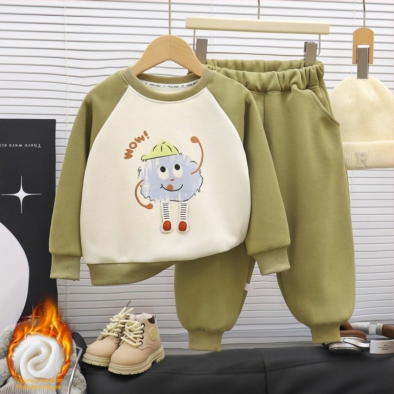 Dječji termalni set od pamuka: pulover i hlače, dva komada – unisex, korejskog stila, debeli materijal, za jesen/zimu.