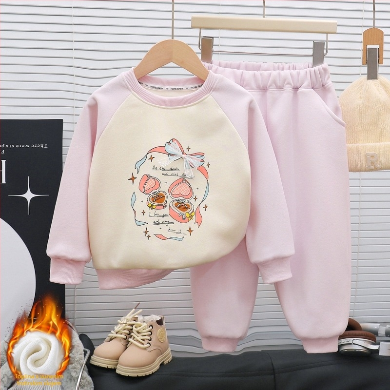 Dječji termalni set od pamuka: pulover i hlače, dva komada – unisex, korejskog stila, debeli materijal, za jesen/zimu.