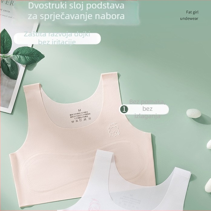 Djevojački bešavni trening grudnjak, za dob 12-15 godina, prozračni najlon, puni košarica s tankim oblikovanim košaricama, čvrste dvostruke naramenice