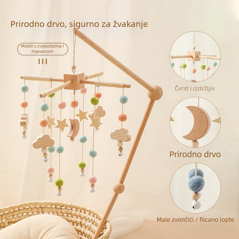 Drveni zvončić za krevetić za bebe 0–3 godina, Asahi, umirujuća igračka