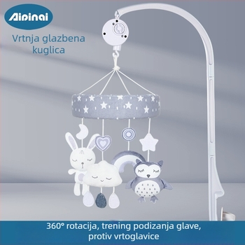 Pliš igračka za krevetić – viseća zvukovna i rotirajuća životinjska igračka za bebe 0–3 godine (Pliš; Zvončić, Rotacija glazbe; Pogodno za dob 0–3)