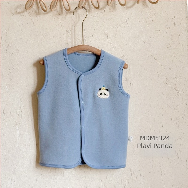 Dječja vest – Korejski stil kardigan, motiv glavnog crtić lica, debeli koral fleece s poliesterskim podstavom, za djecu 3–8 godina, jesen-zima, bez kapuljače, kopčanje u jednom redu