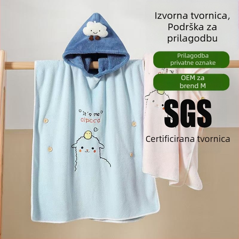 Dječji kapuljačasti ručnik za kupanje s kapuljom, crtani dizajn, koralni fleece, 260 g, moguć ispis logotipa