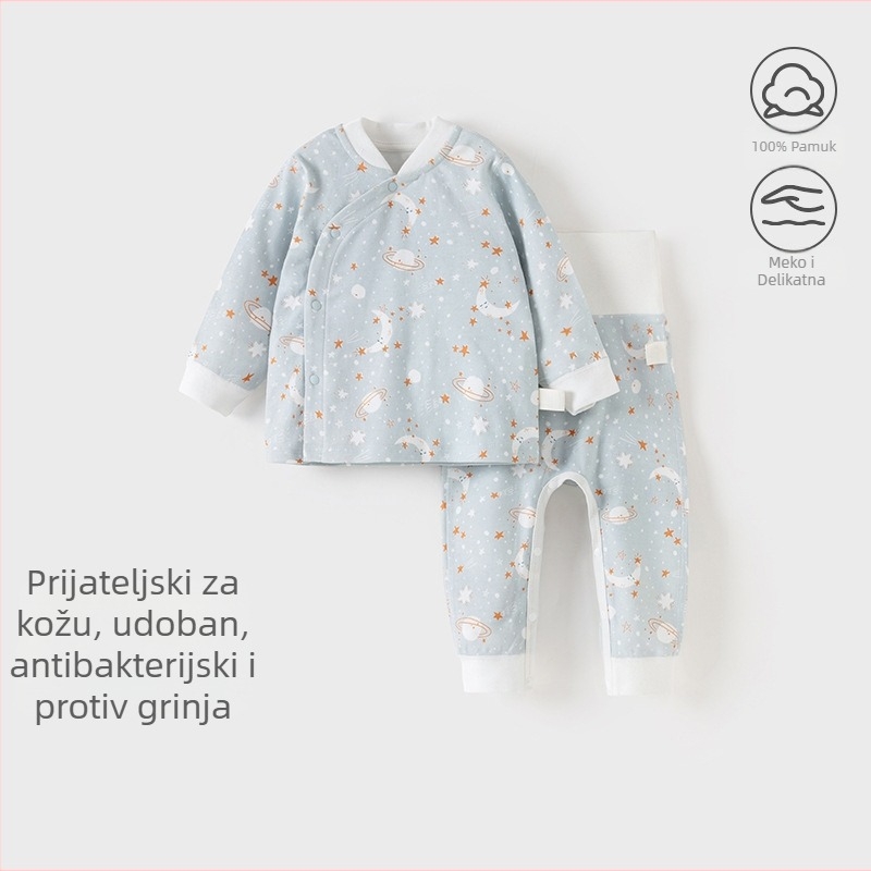 Dječji dvodijelni pamucni komplet donjeg rublja, okrugli vrat, 100% pamuk, za djecu 1–3 godine (80–100 cm), proljeće–jesen