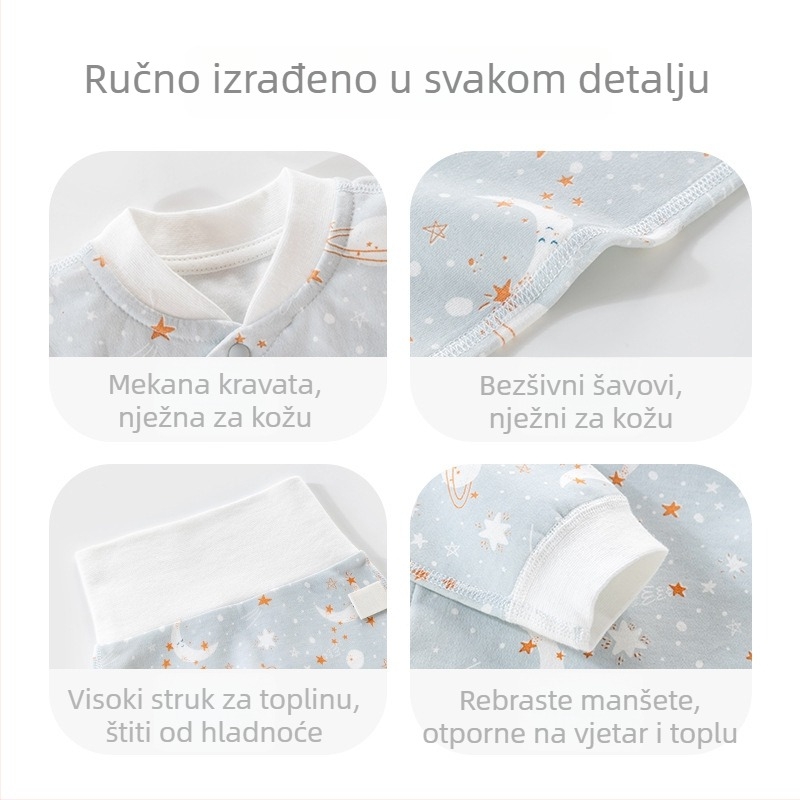 Dječji dvodijelni pamucni komplet donjeg rublja, okrugli vrat, 100% pamuk, za djecu 1–3 godine (80–100 cm), proljeće–jesen