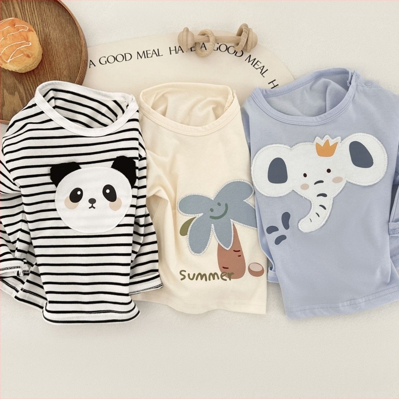 Dječja unisex pamuk majica s dugim rukavima, crtani print, okrugli izrez, prozračna tkanina, za uzrast 1–3 godine