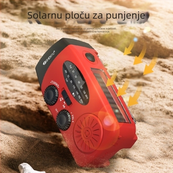 Radio za nužne situacije sa ručnim dinamo generatorom i LED lampom za kampiranje — solarno napajanje + ručna generacija, Model V211