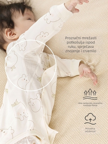 Bejbi pamuk majica s okruglim izrezom - 100% pamuk, brušena tkanina, četiri sezone, bez kapulje, za novorođenče