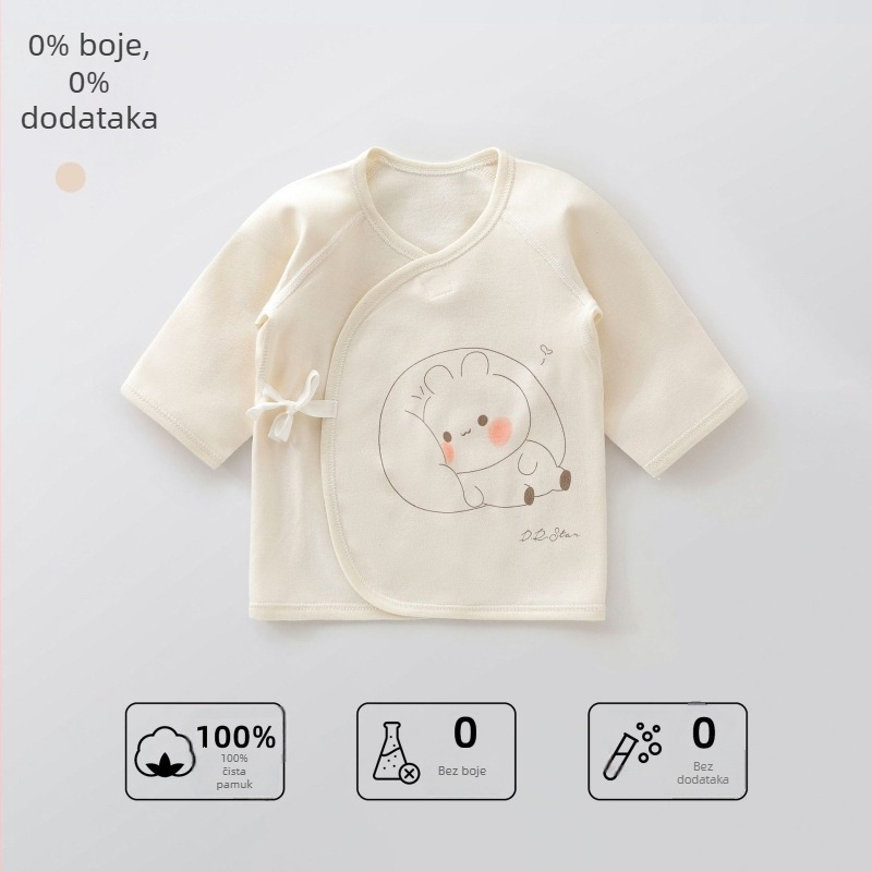 Bejbi pamuk majica s okruglim izrezom - 100% pamuk, brušena tkanina, četiri sezone, bez kapulje, za novorođenče