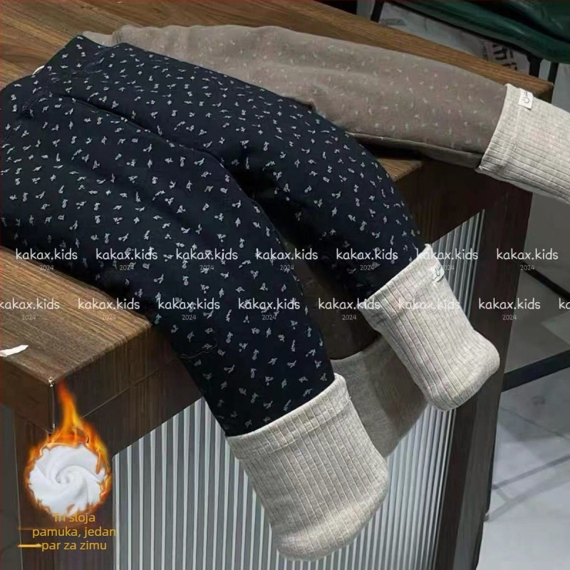 Dječje termalne hlače s floralnim uzorkom, korejskog stila, fleece podstava, 93% pamuka