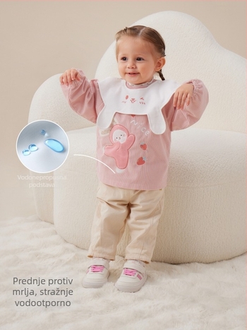 Dječji vodootporni corduroy pregača s karikatura uzorak, 100% poliester, uzrast 0–1 godina, jesen 2025