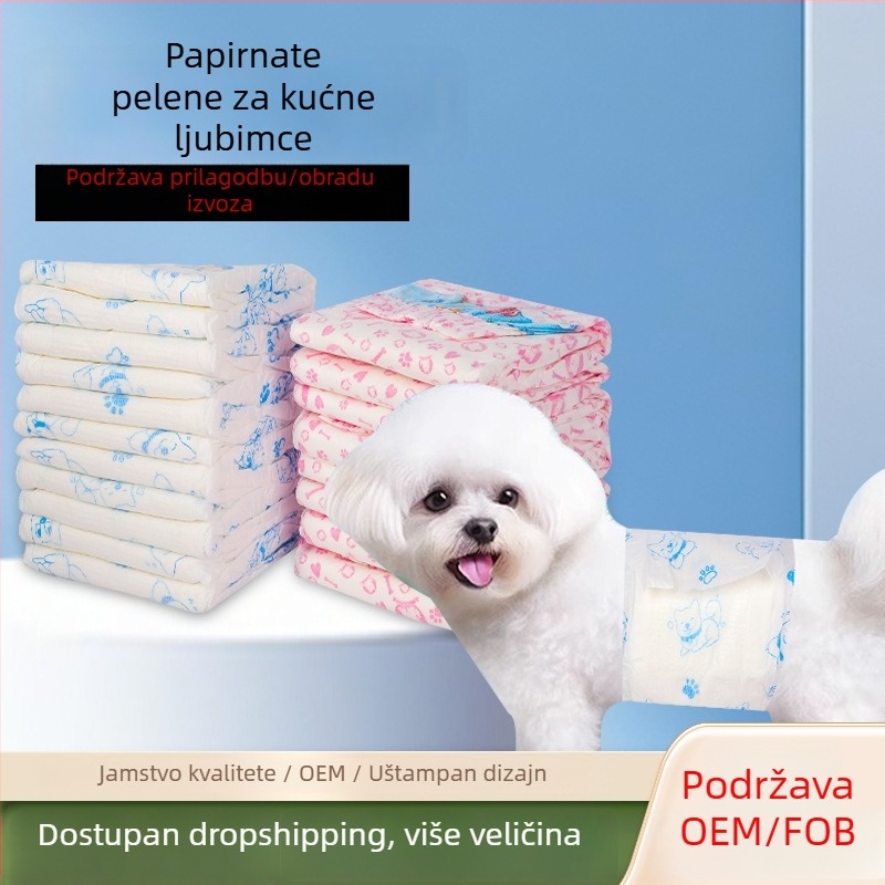 Jednokratne pelene za pse – bez curenja, univerzalni kroj, crtani stil, materijal: netkana tkanina + PE folija