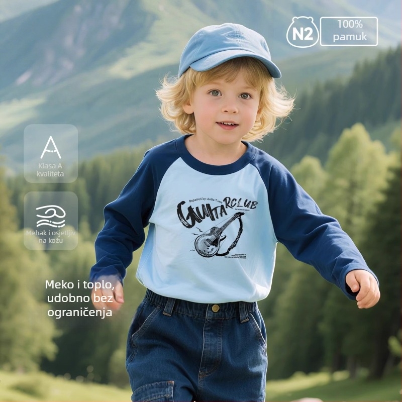 Dječja majica s dugim rukavima, 100% pamuk, okrugli izrez, karikaturni uzorak, unisex, za djecu 3–8 godina