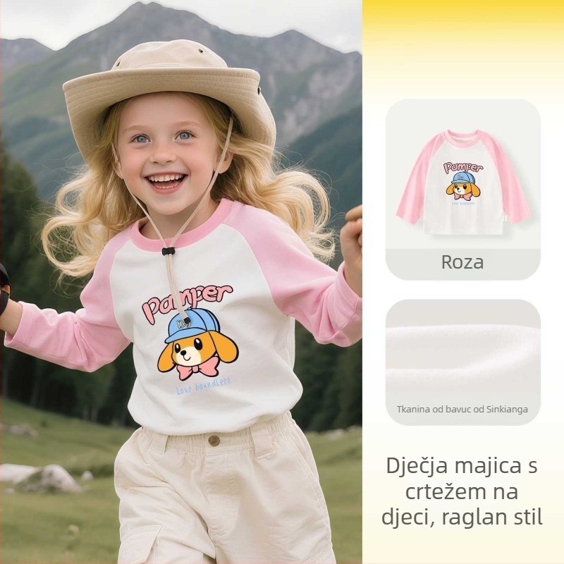 Dječja majica s dugim rukavima, 100% pamuk, okrugli izrez, karikaturni uzorak, unisex, za djecu 3–8 godina