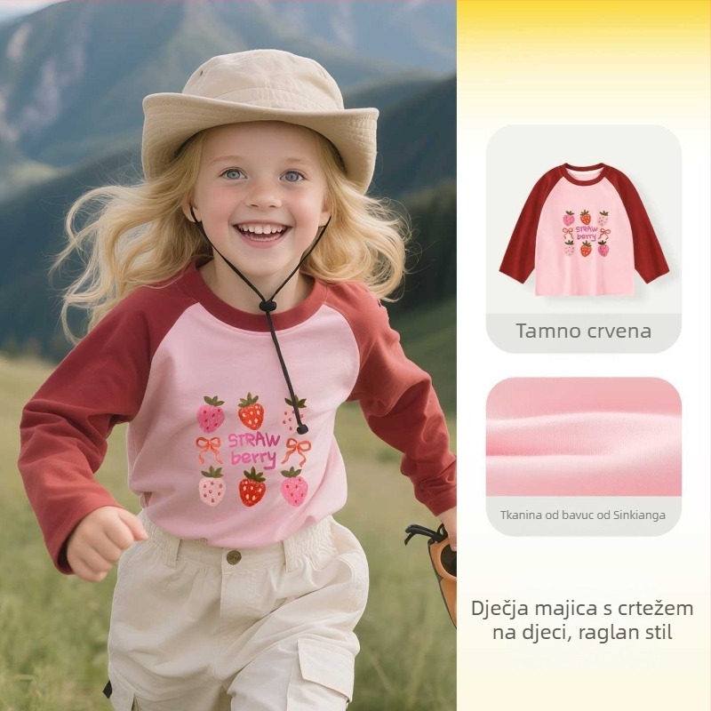 Dječja majica s dugim rukavima, 100% pamuk, okrugli izrez, karikaturni uzorak, unisex, za djecu 3–8 godina