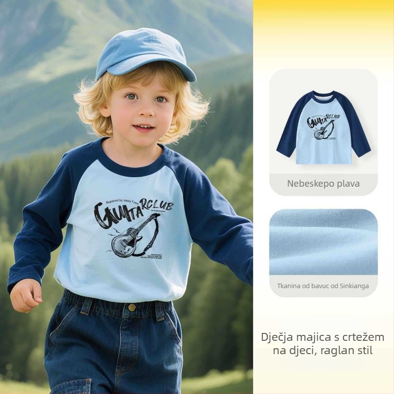 Dječja majica s dugim rukavima, 100% pamuk, okrugli izrez, karikaturni uzorak, unisex, za djecu 3–8 godina