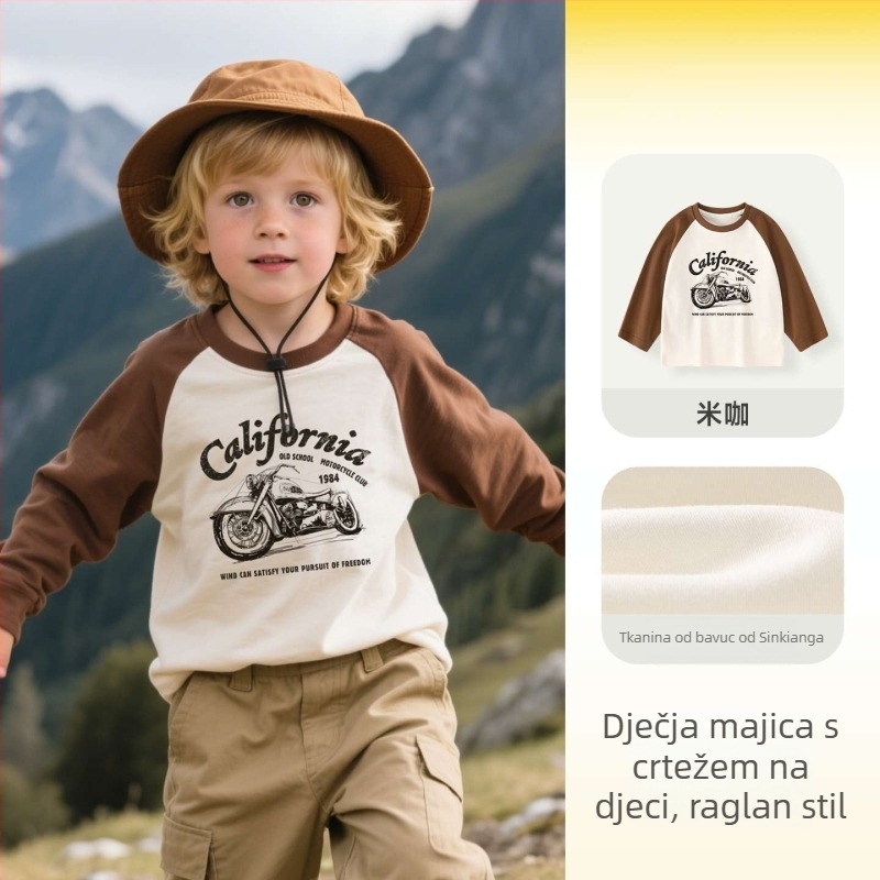 Dječja majica s dugim rukavima, 100% pamuk, okrugli izrez, karikaturni uzorak, unisex, za djecu 3–8 godina