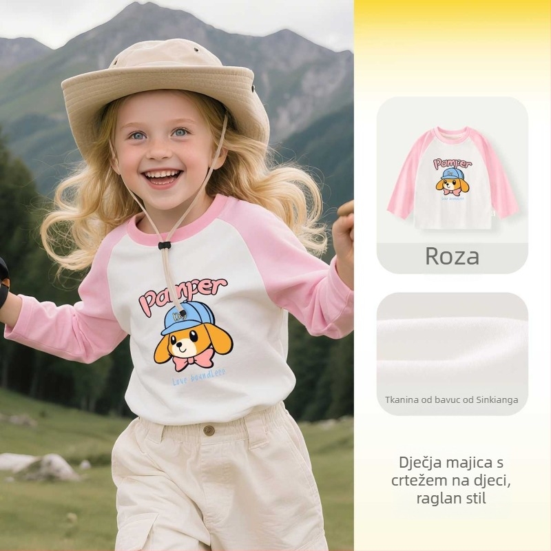 Dječja majica s dugim rukavima, 100% pamuk, okrugli izrez, karikaturni uzorak, unisex, za djecu 3–8 godina