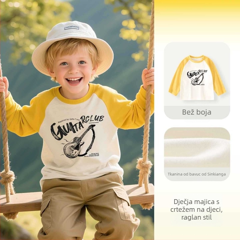 Dječja majica s dugim rukavima, 100% pamuk, okrugli izrez, karikaturni uzorak, unisex, za djecu 3–8 godina