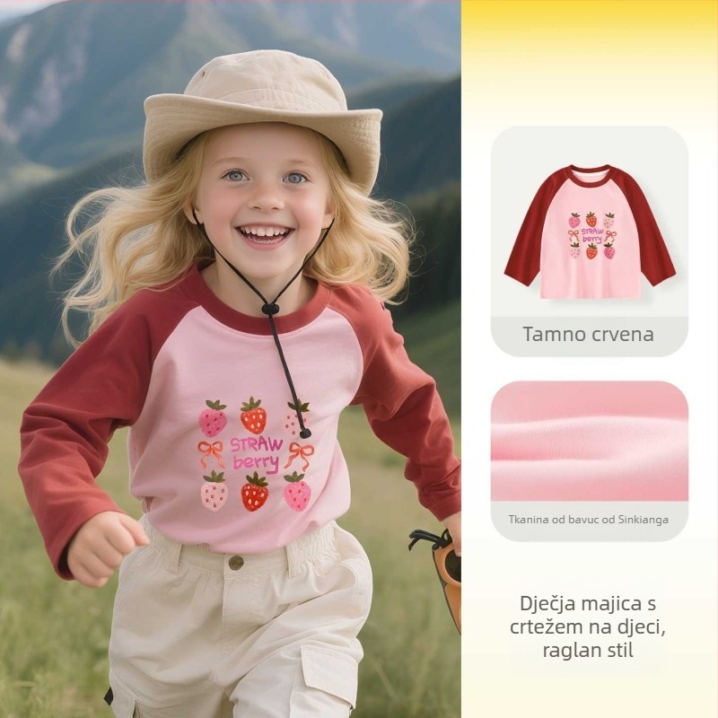 Dječja majica s dugim rukavima, 100% pamuk, okrugli izrez, karikaturni uzorak, unisex, za djecu 3–8 godina