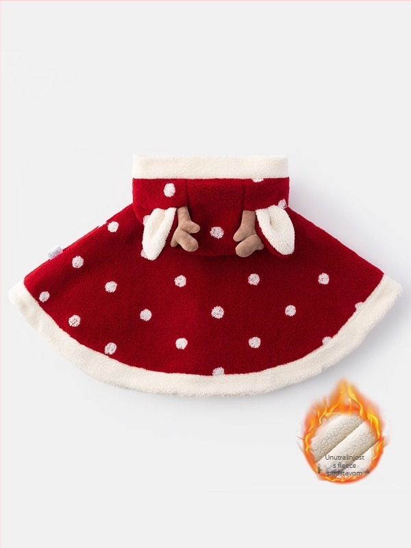 Dječja pelerina s kapuljom, debeli krzneni podstavak, uzorak s točkicama, zatvara se kopčama, zima