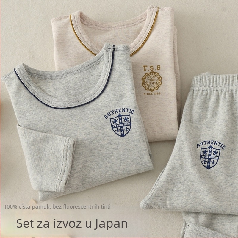 Dječji 100% pamukasti topli set za dječake, jesen-zima — majica s okruglim izrezom i hlače standardne debljine