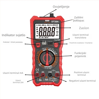 Digitalni multimetar DT28A6000 — prilagodljivo izdanje, prenosni profesionalni alat; Kapacitet do 100 mF; DC napon do 1000 V; AC napon do 750 V; DC struja do 20 A; AC struja do 20 A